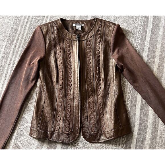 Peter Nygard Jackets & Blazers - NYGARD Bronze Leather Knit Zip Jacket Blazer